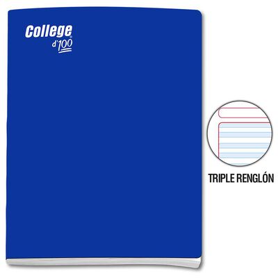 Cuaderno Triple Rengl&oacute;n Con Sombra Deluxe College A4 Azul 100 Hojas
